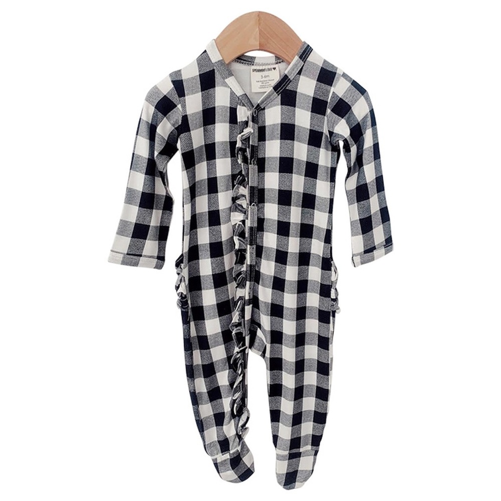 SpearmintLOVE Black Gingham Ruffle Snap Sleeper